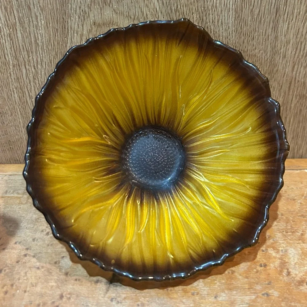 Vintage Akcam Sunflower Bowls- Set of 2 Yellow & Black  5” & 8”